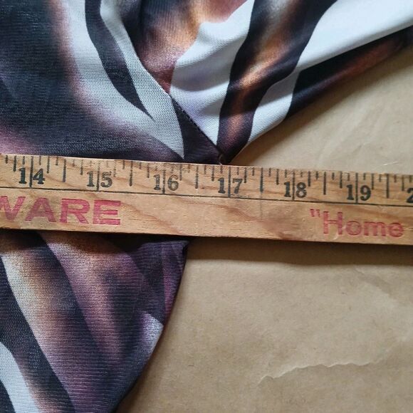 Shein Bodysuit Marble Mesh Long Sleeve Large Brown Cream Abstract Mock Neck Chic - Picture 7 of 8